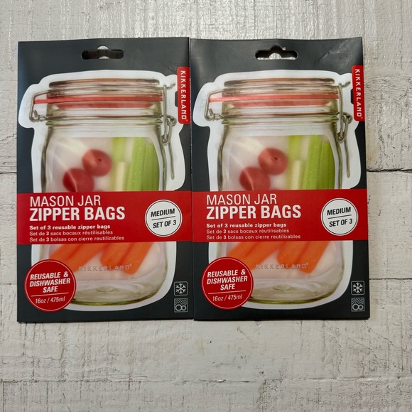 Kikkerland Other - Kikkerland Mason‎ Jar Reusable Zipper Bags Medium Size NIP 2 Sets of 3 Storage